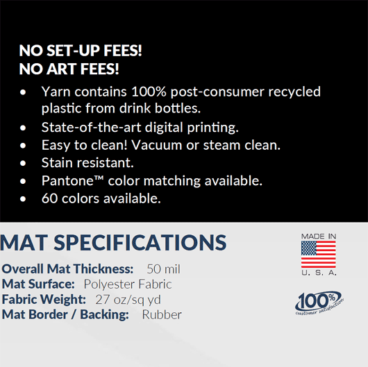 PET Mat Specifications Chart