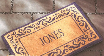 Rolling Scrolls Border Personalized Coir Doormat in Place